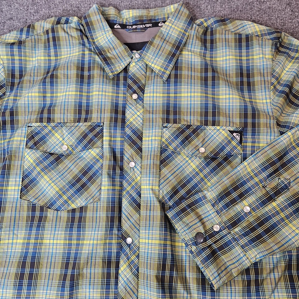 Quicksilver Mens Pearlsnap Lined Shirt Plaid Fishing Outdoors Size XL Green